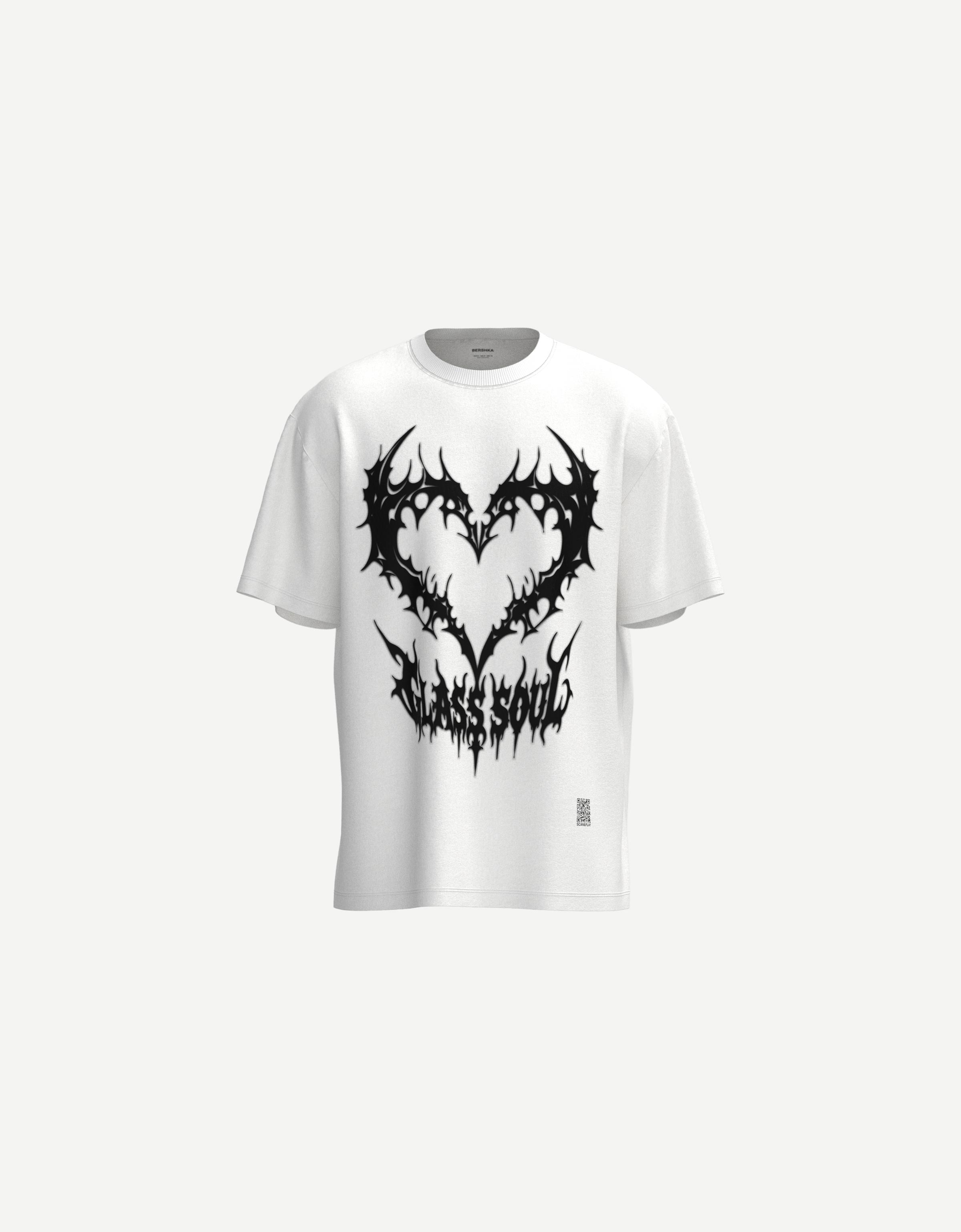 Bershka T-Shirt Mit Print Und Kurzen Ärmeln Herren Xl Weiss