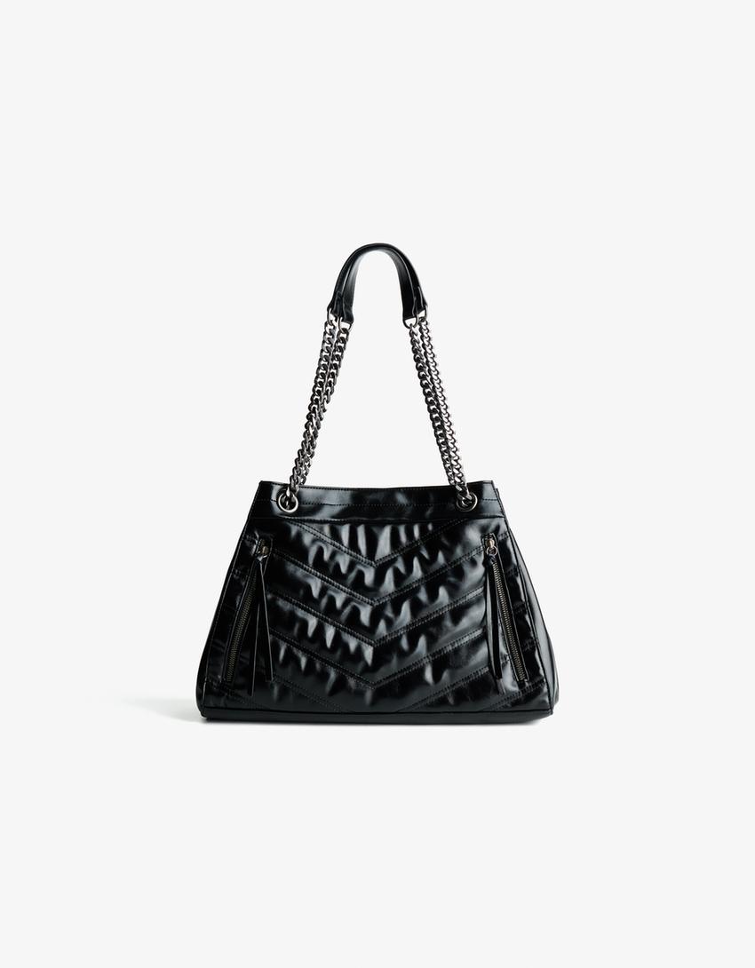 Quilted bucket bag-Black