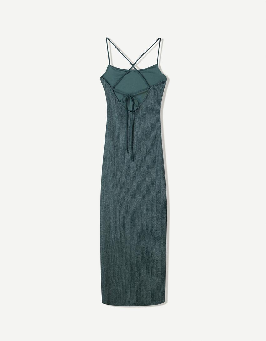 Strappy rustic midi dress-Vert-5