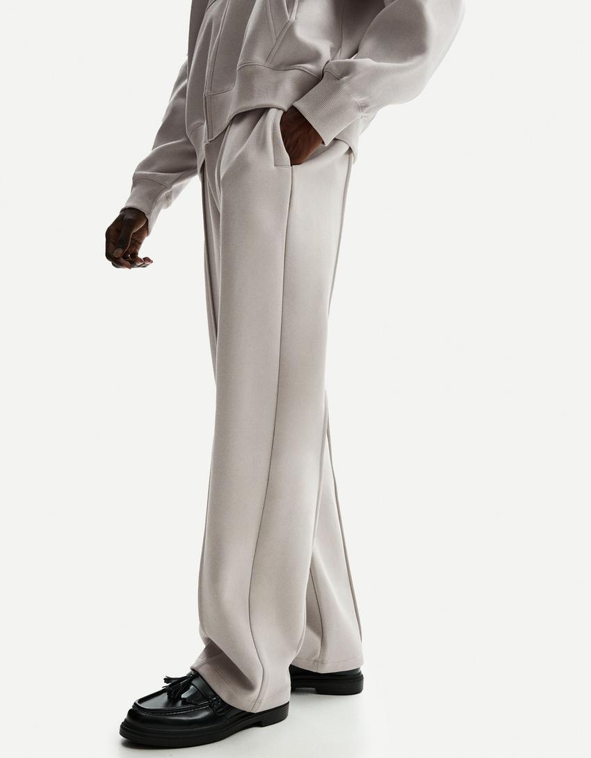 Pantalón wide leg felpa-Gris-0