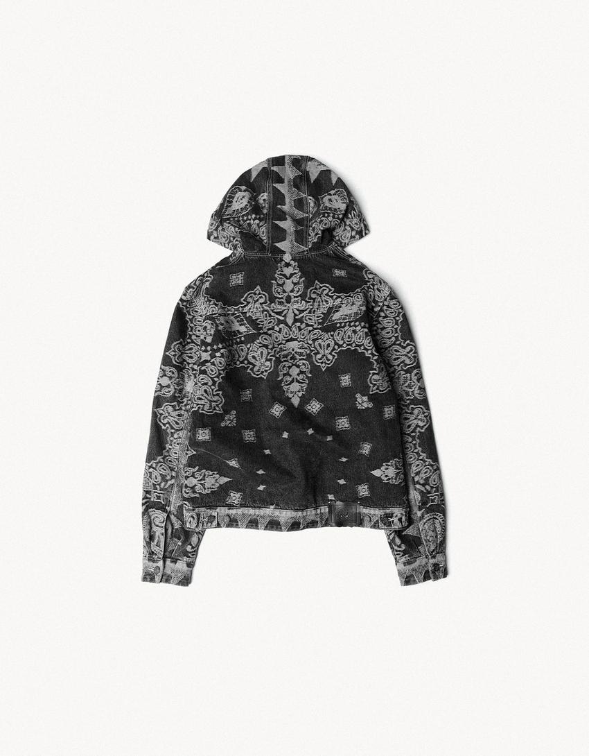 ARIES X Bershka baskılı, kapüşon detaylı ceket-Siyah