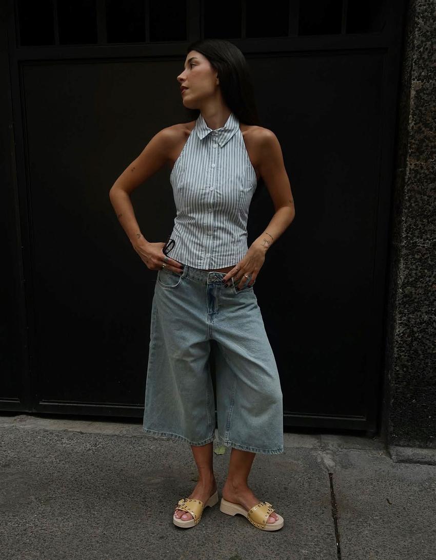 Chemise sans manches cintrée-Bleu claire-0