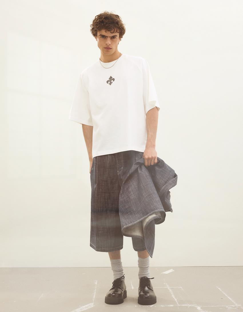 T-shirt Boxy fit imprimé-Blanc