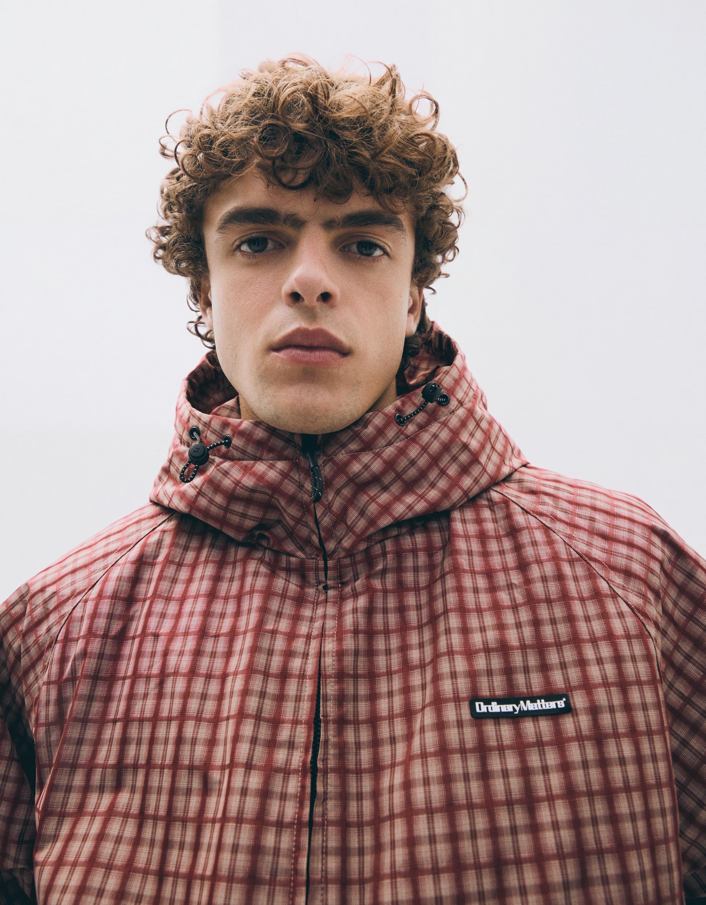 Hooded check jacket — Dark Orange