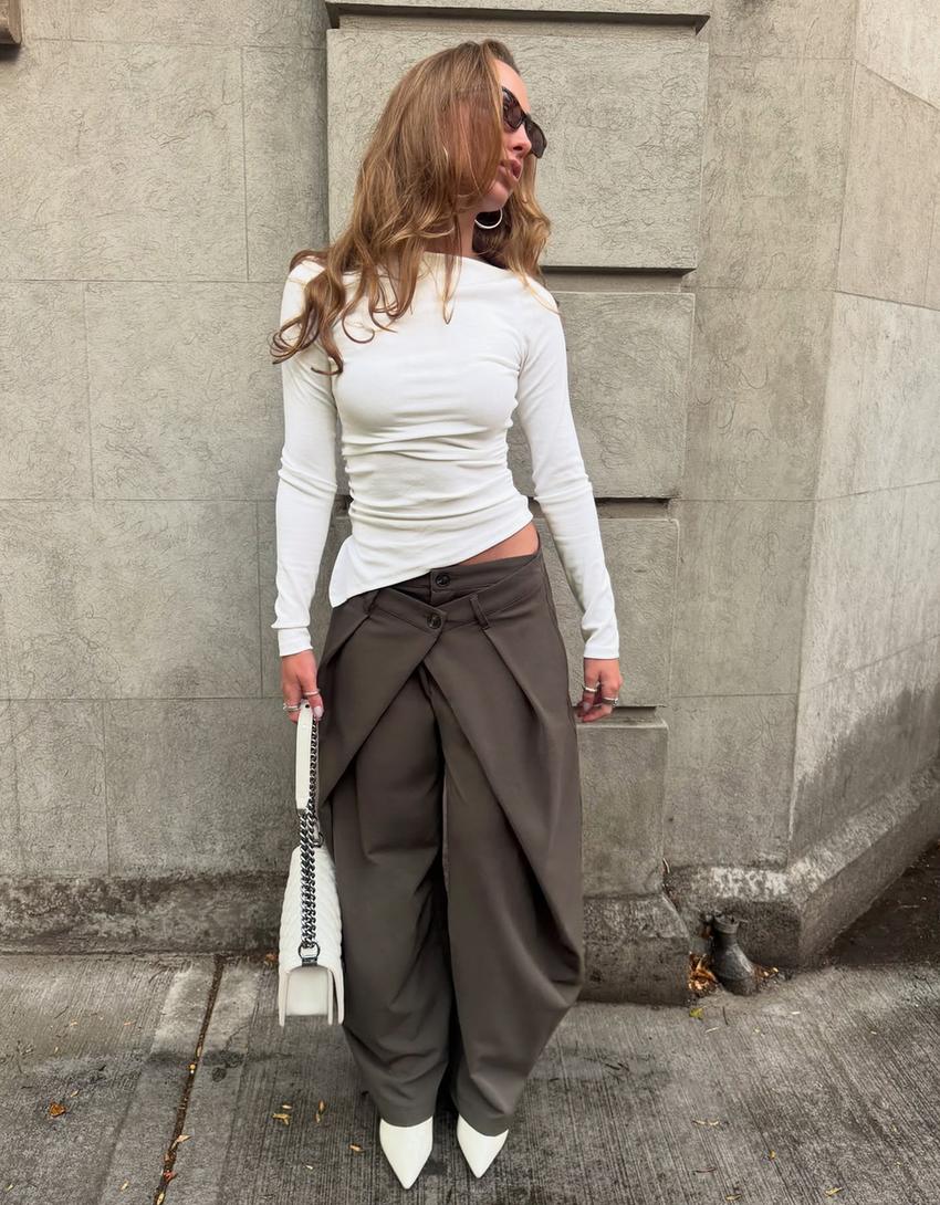 Long sleeve asymmetric T-shirt-Off white