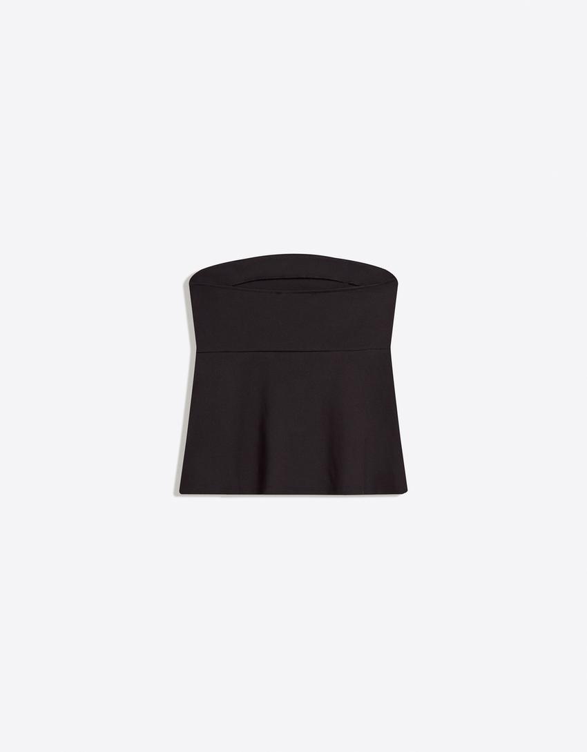 Peplum bandeau top-Siyah