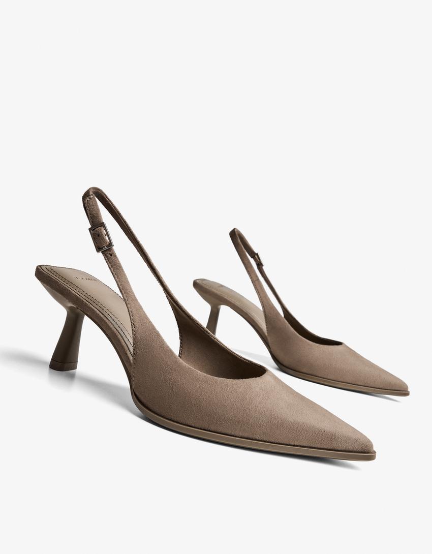 Közepes sarkú slingback cipő-Szürkésbézs