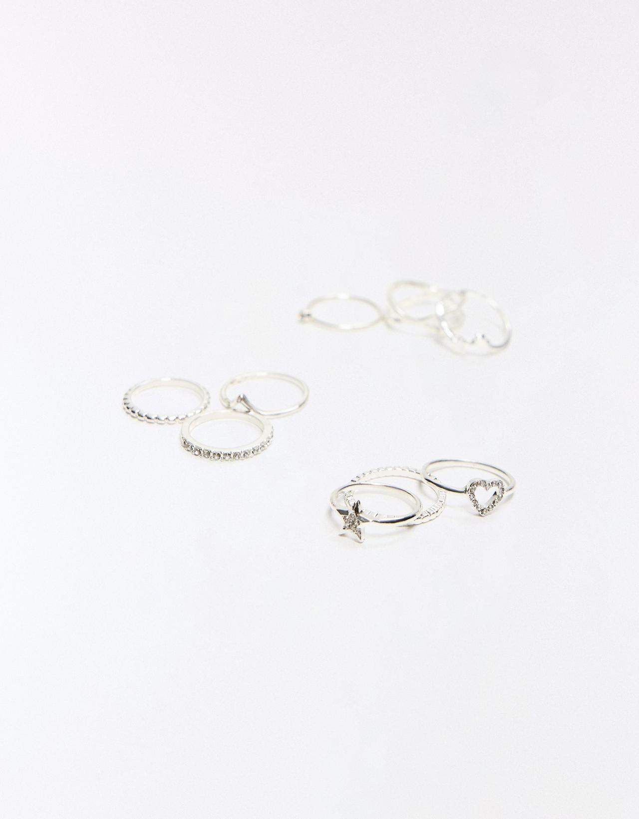 Pack of 9 delicate rings — Silver