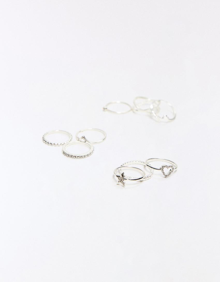 9er-Pack feine Ringe-Silber