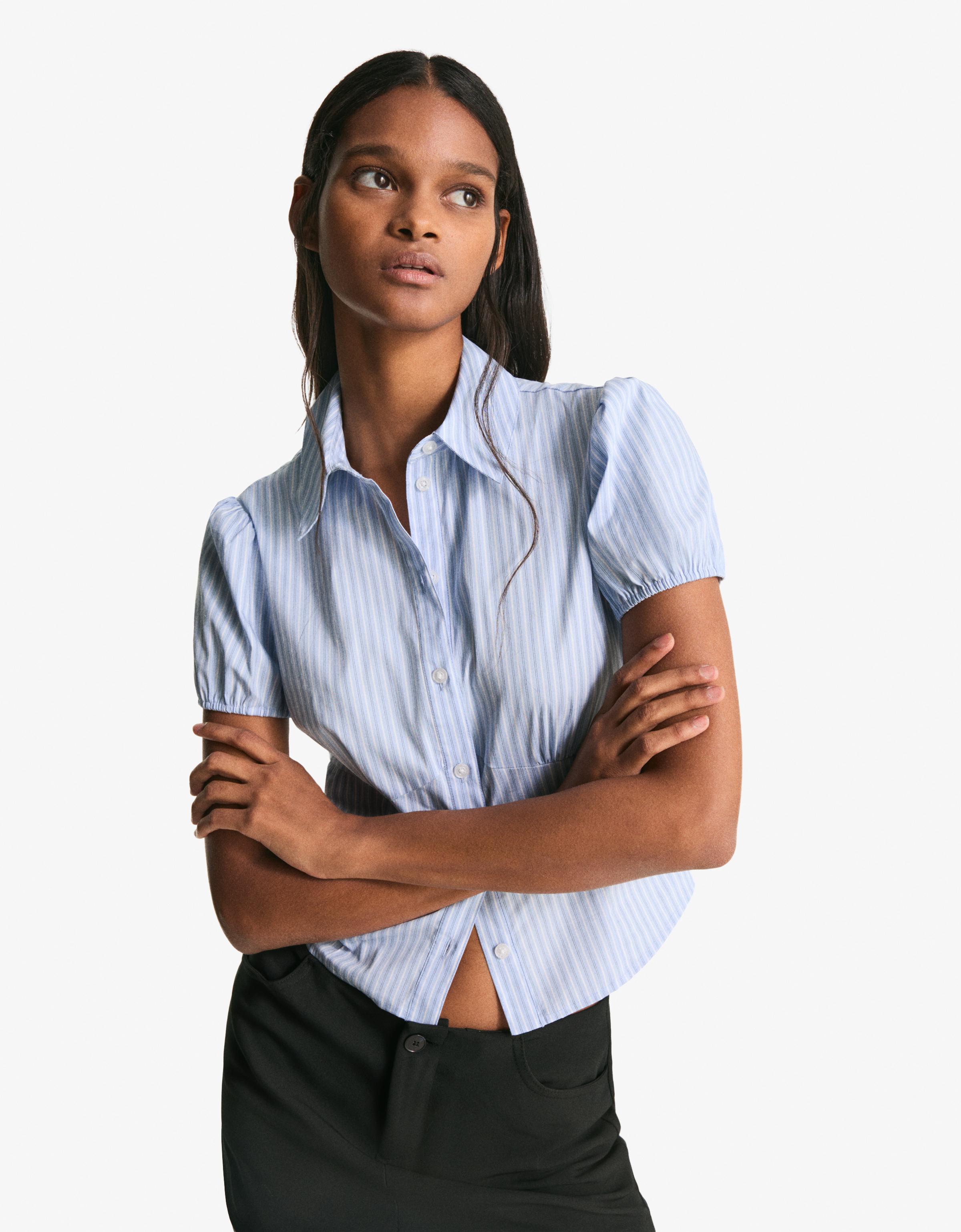 Bershka Kurzarmhemd Damen M Hellblau