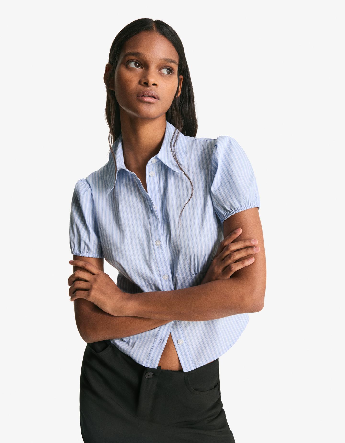 Bershka koszula z krótkim rękawem jasnoniebieski