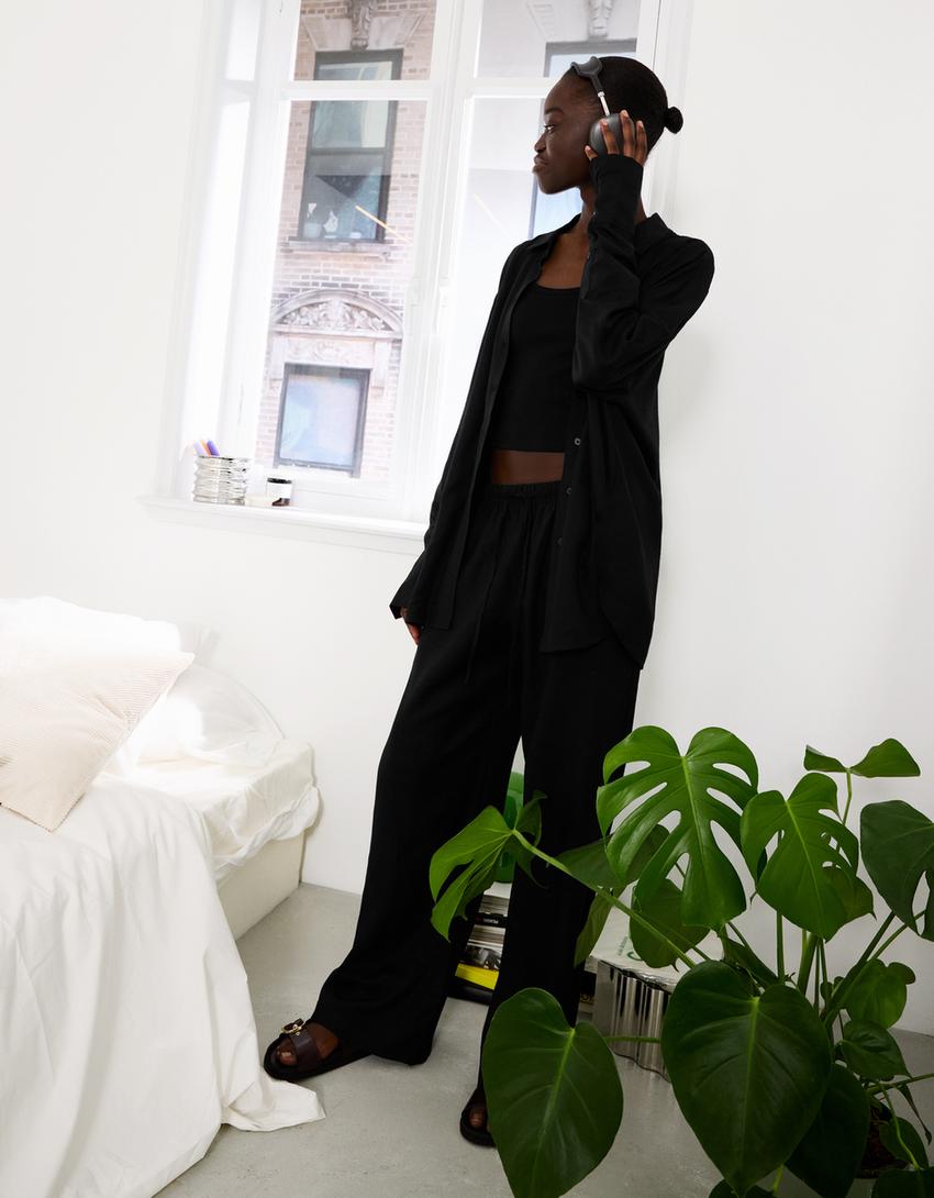 Ing és nadrág szett, len tartalmú anyagból-Ing és nadrág szett, len tartalmú anyagból