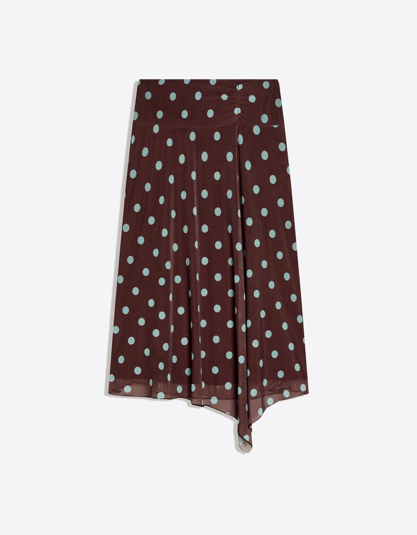 Falda midi asimétrica lunares-Marrón