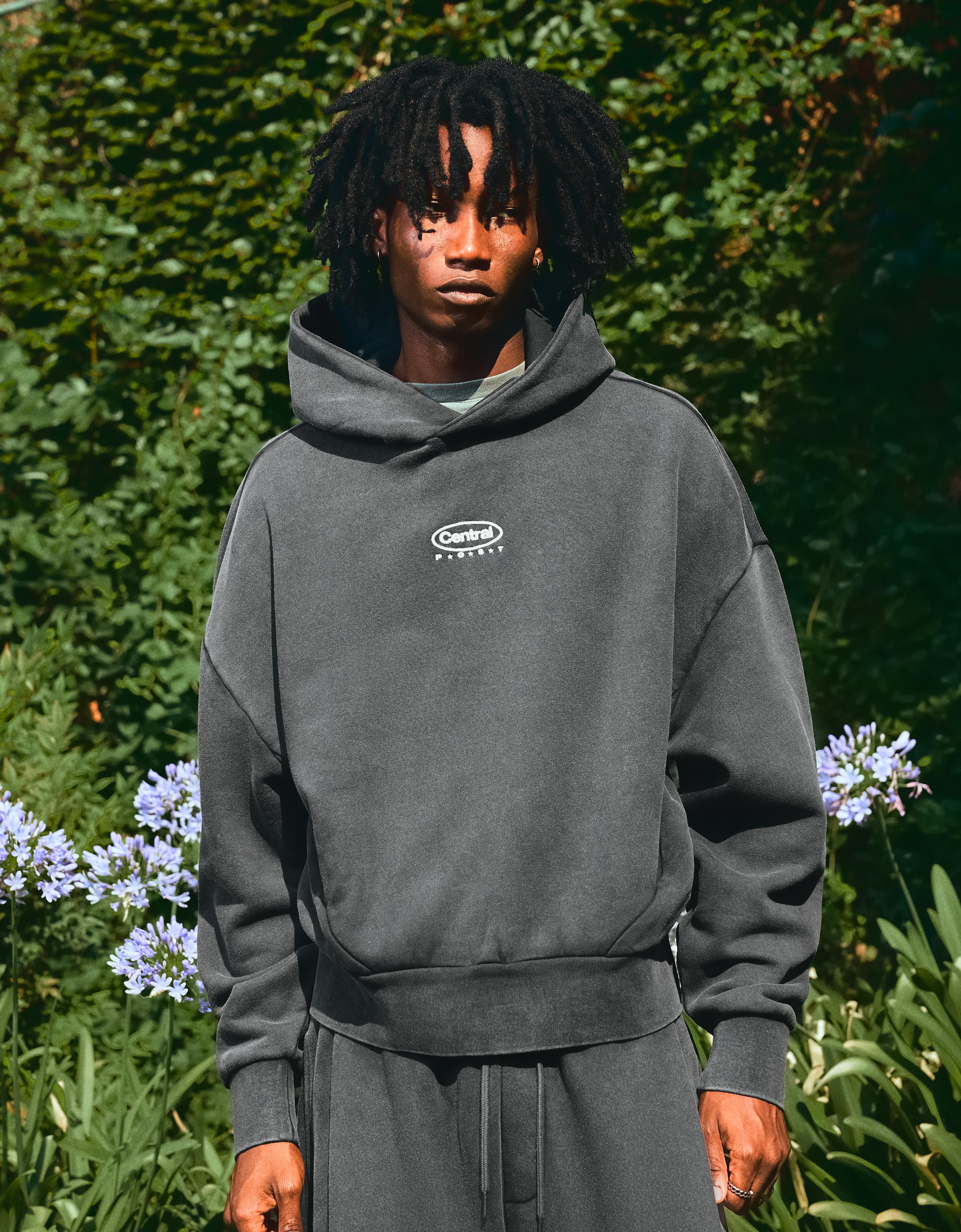 Bershka Sudadera Capucha Efecto Lavado Hombre L Gris