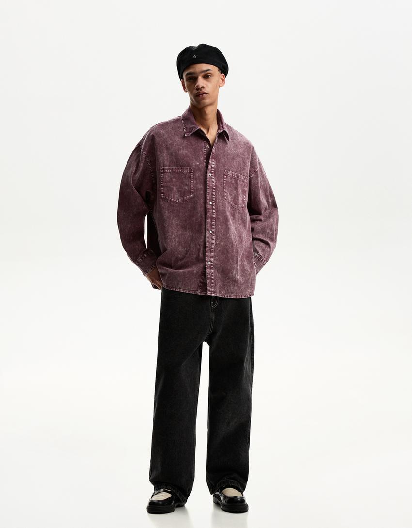 Oversize-Langarmhemd-Granatrot-3