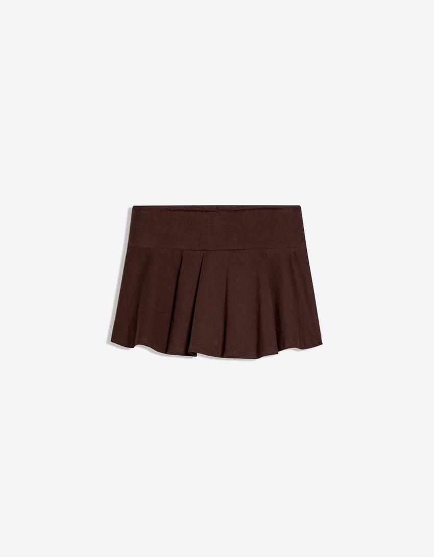 Mini skorts with tie waist-Brown