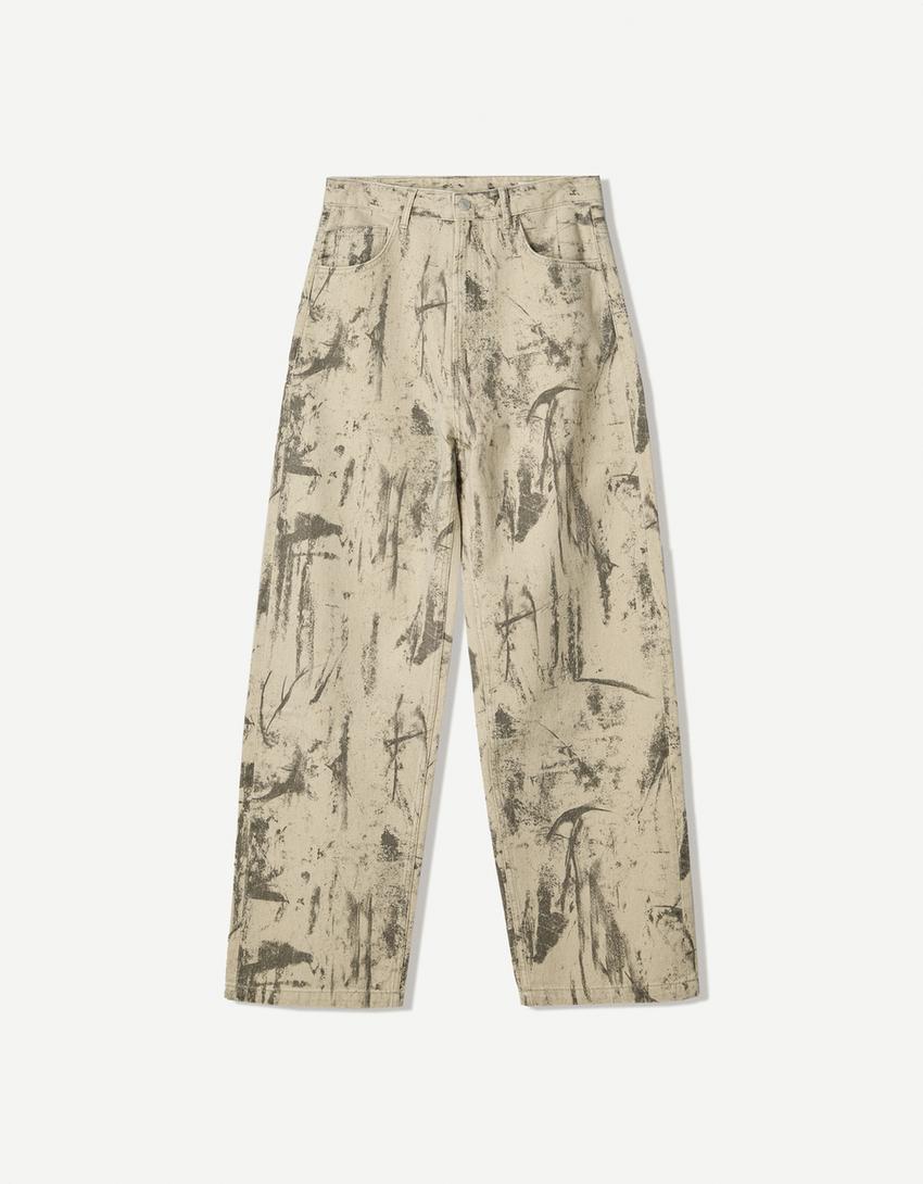 Jeans baggy print-Verde