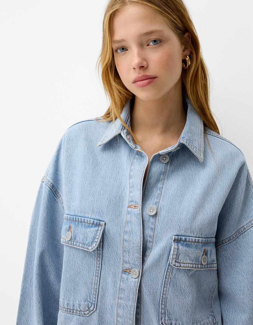 Oversized denim overshirt - Women | Bershka