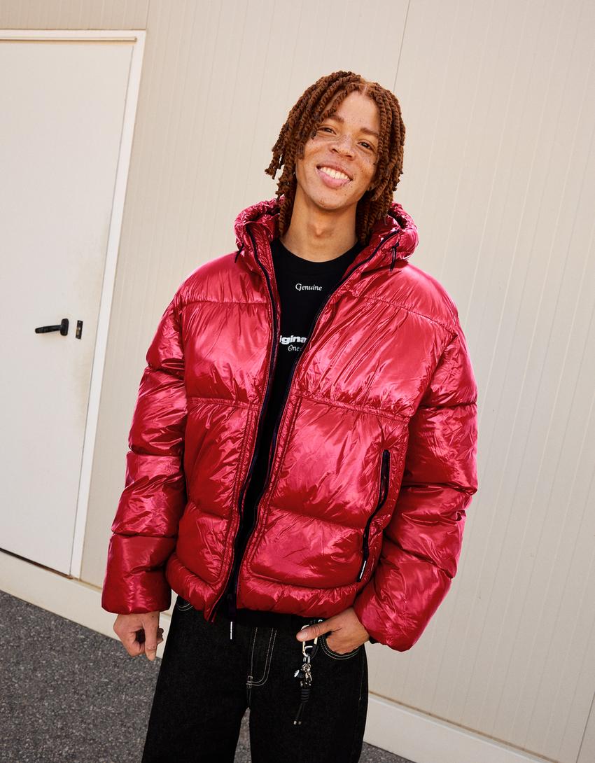 Puffy-Jacke mit Kapuze-Rot