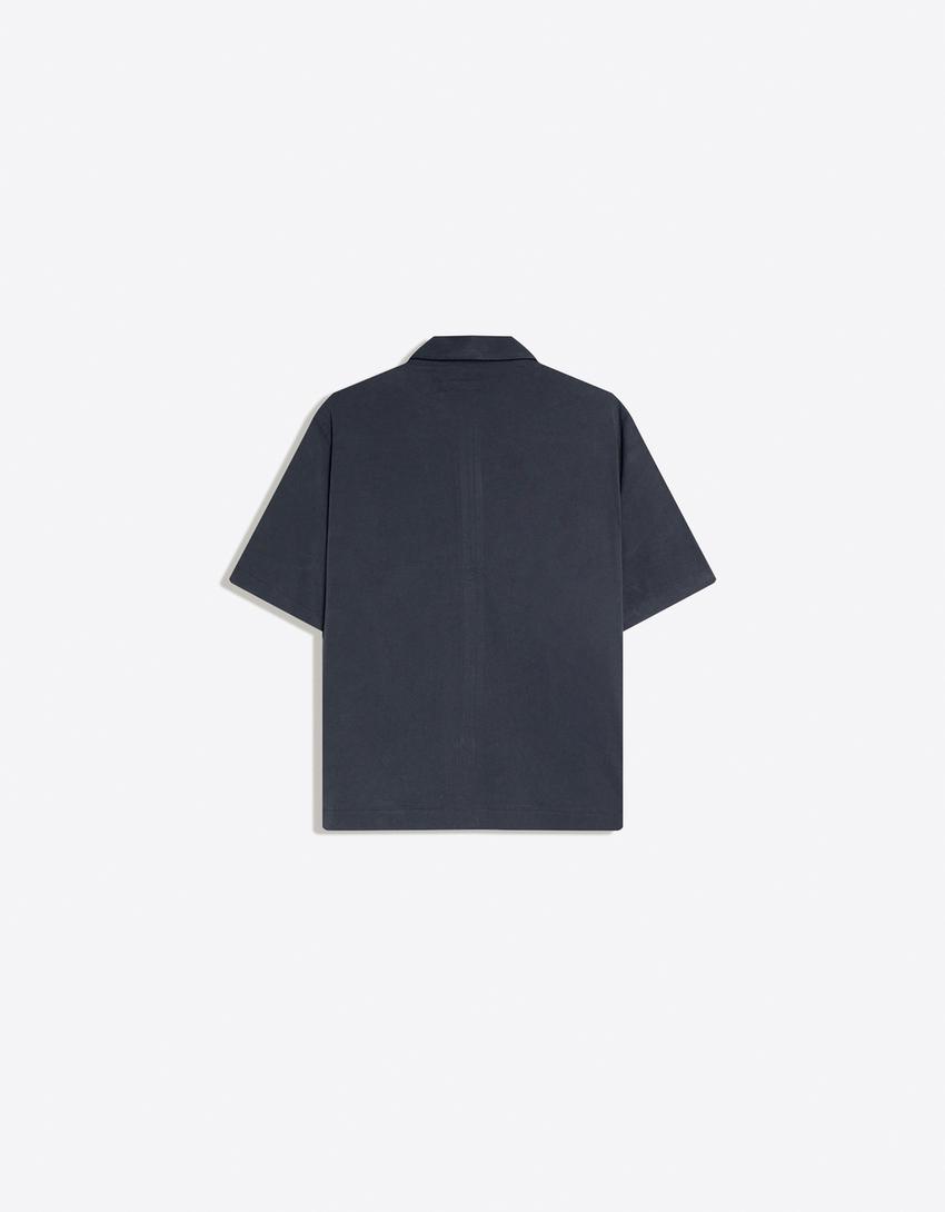 Fluid boxy short sleeve shirt-Navy