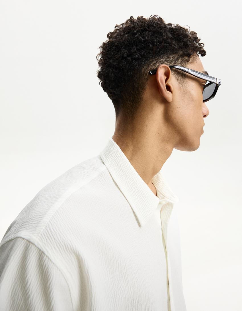 Pleated short sleeve shirt-Off white