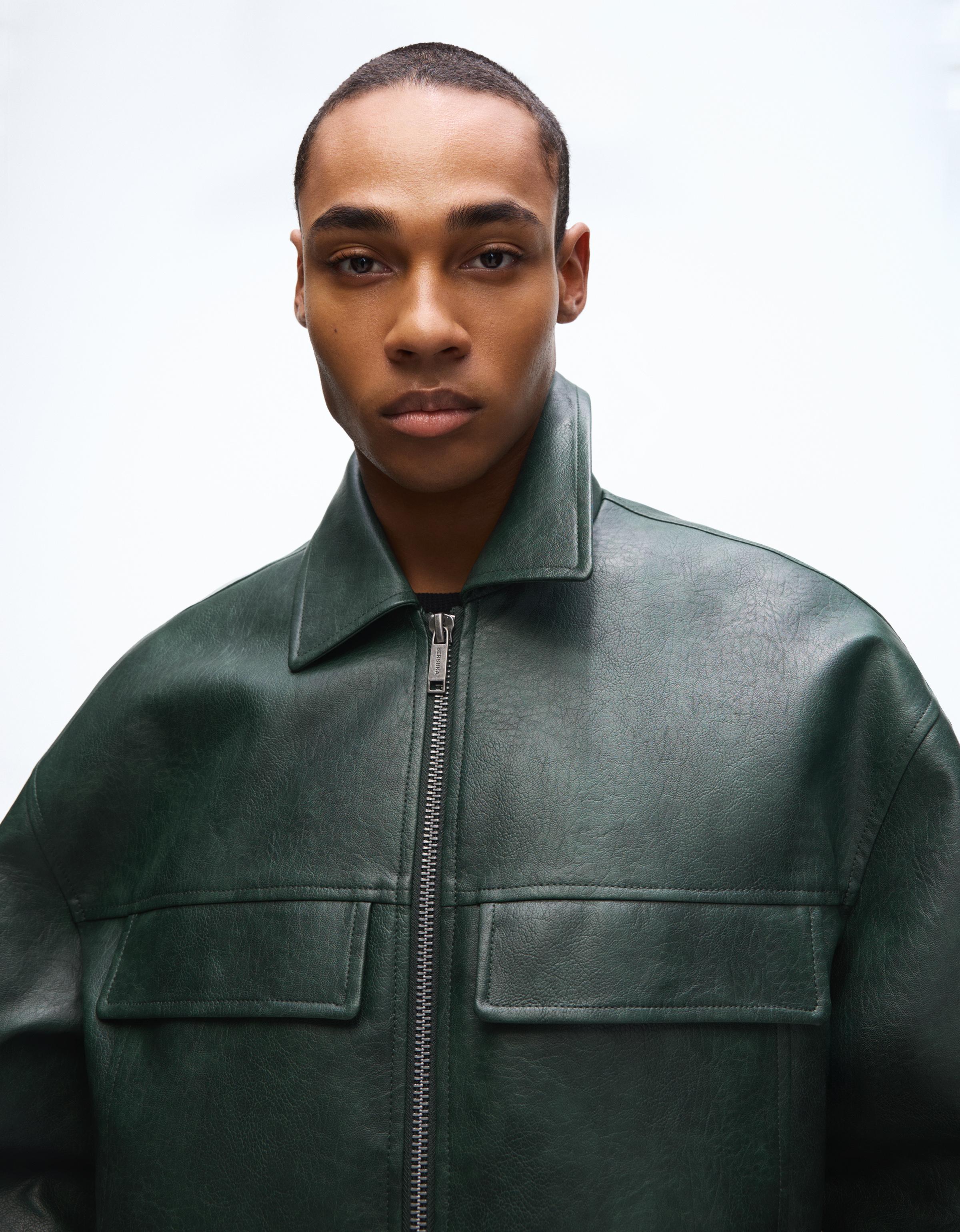 Boxy fit suni deri ceket - Görsel 36