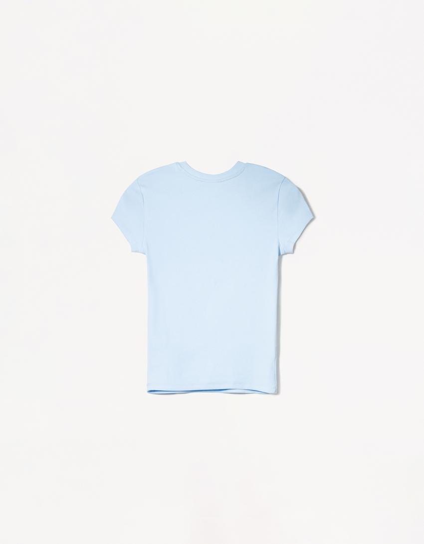 T-shirt à manches courtes et col rond-Bleu clair