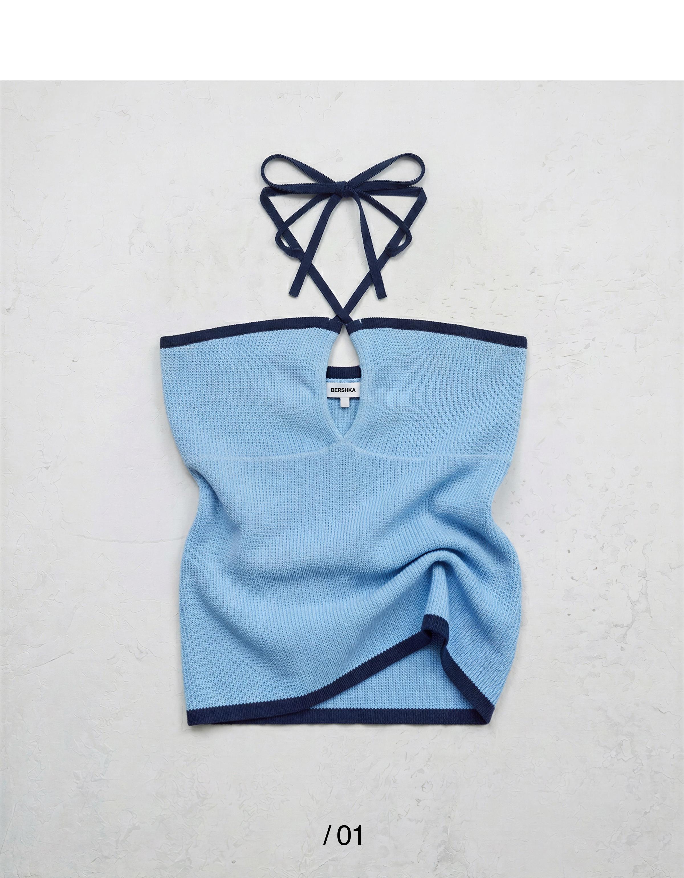Contrast bandeau knit top — Light blue