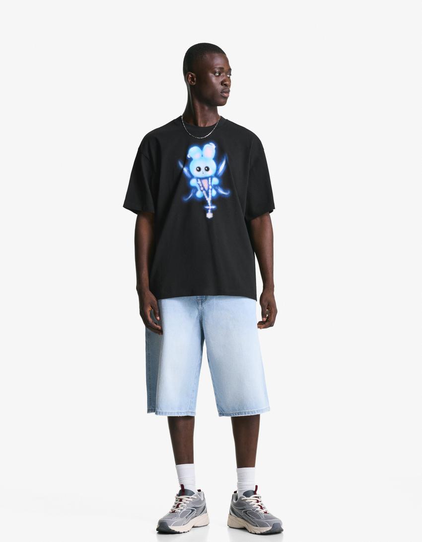 T-shirt manches courtes imprimé-Noir-2