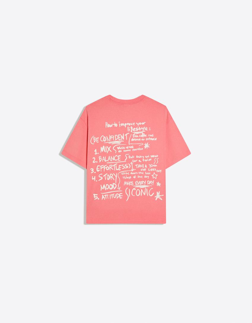 T-Shirt in verwaschener Optik-Lachsfarbe