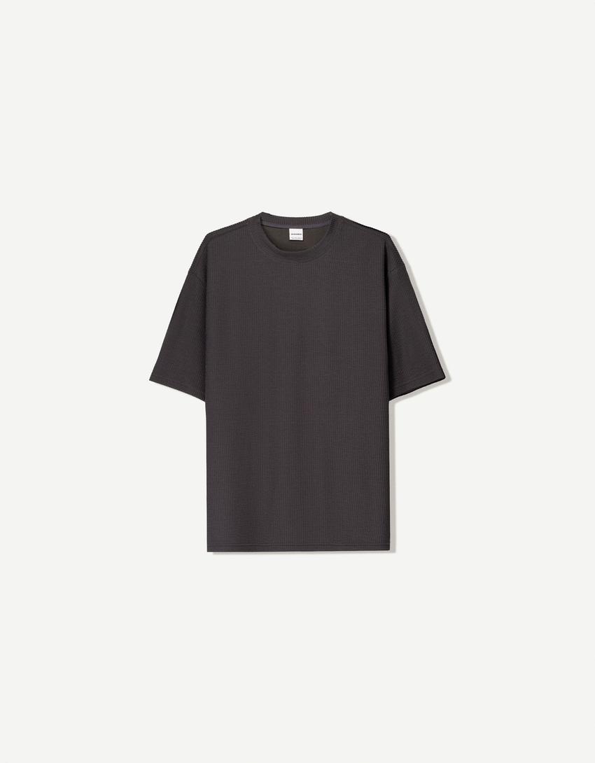 Camiseta manga corta seersucker-Gris