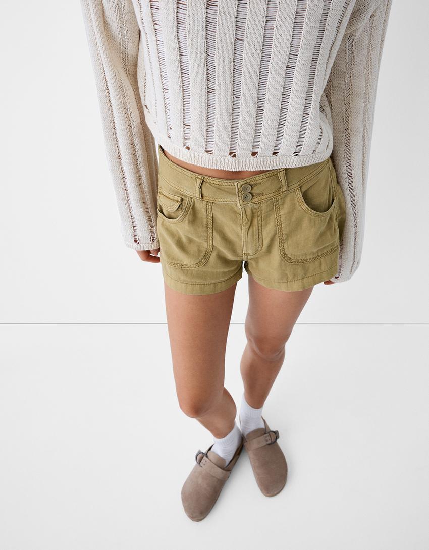 İki düğmeli şort-Yeşil-3