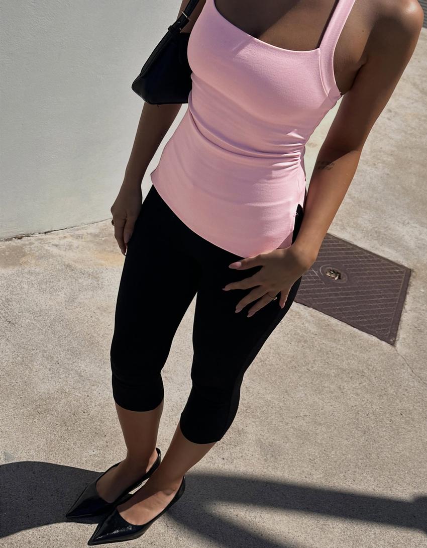 Halter yaka top-Pembe