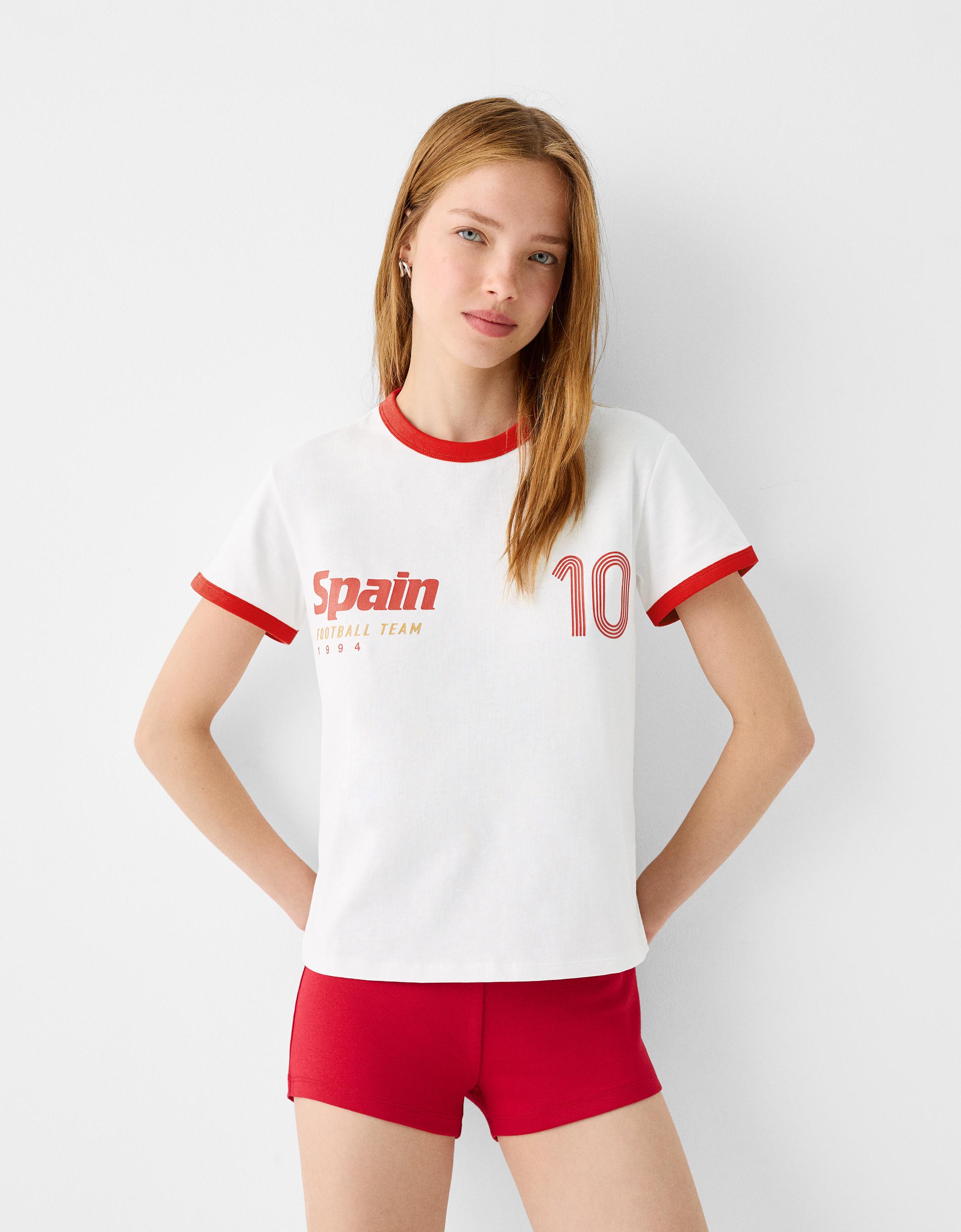 Bershka Sportliches Kurzarm-T-Shirt Mit Kontrasten Damen Xs Rohweiß