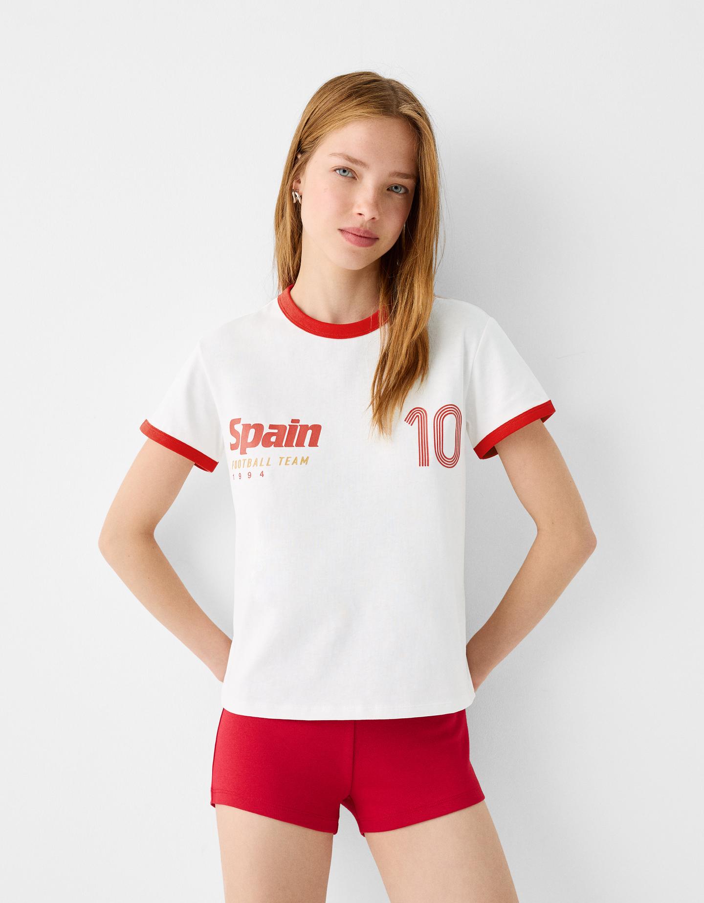 Bershka Camiseta Manga Corta Contraste Sport Mujer Xs Crudo