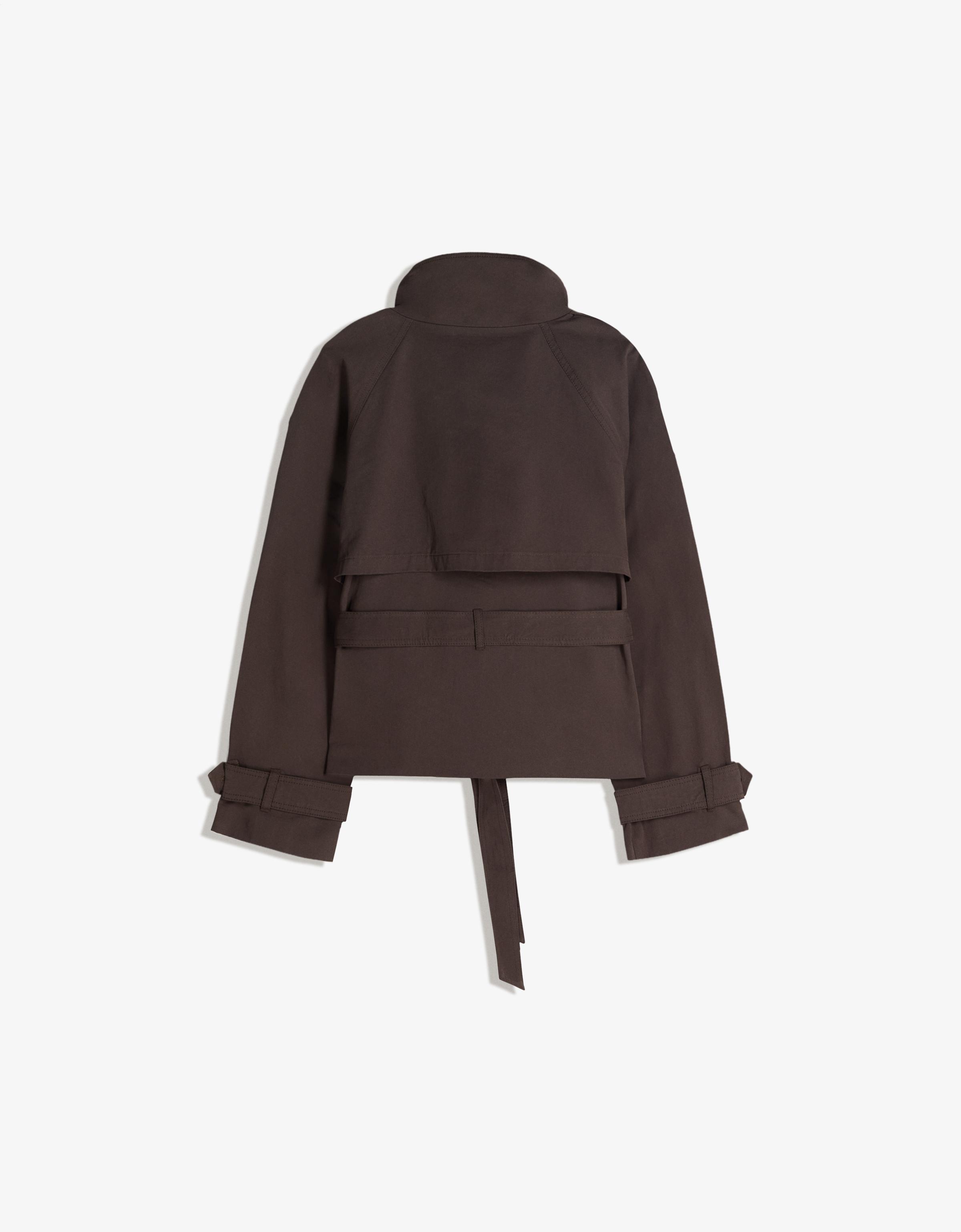 Funnel neck trench jacket — Brown