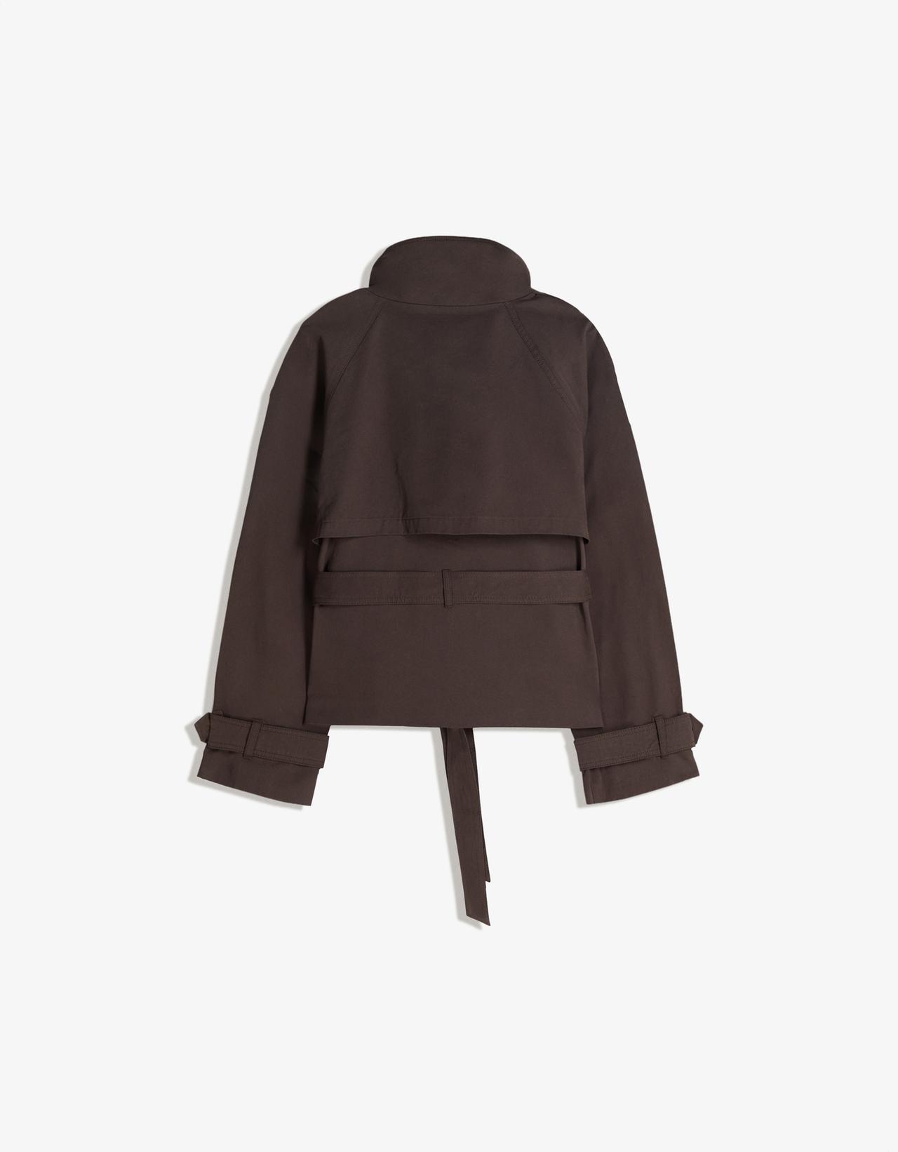 Funnel neck trench jacket — Brown