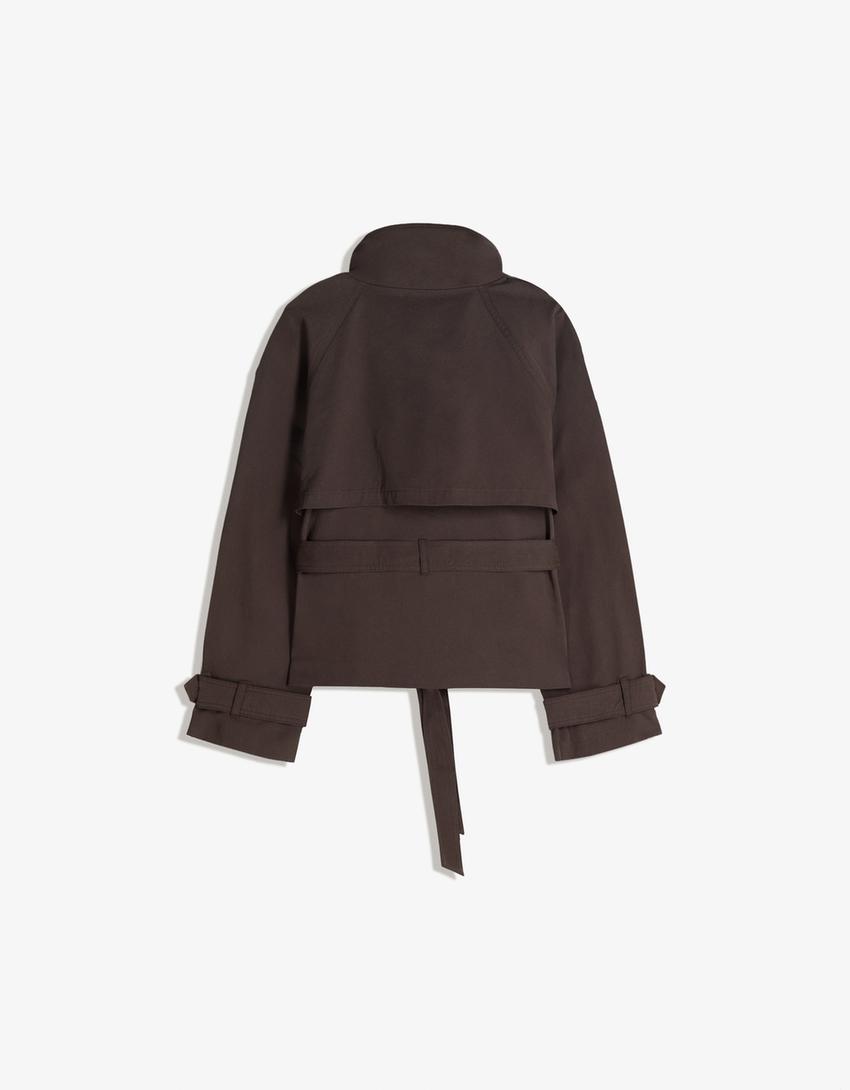 Casaco trench gola funil-Marrom