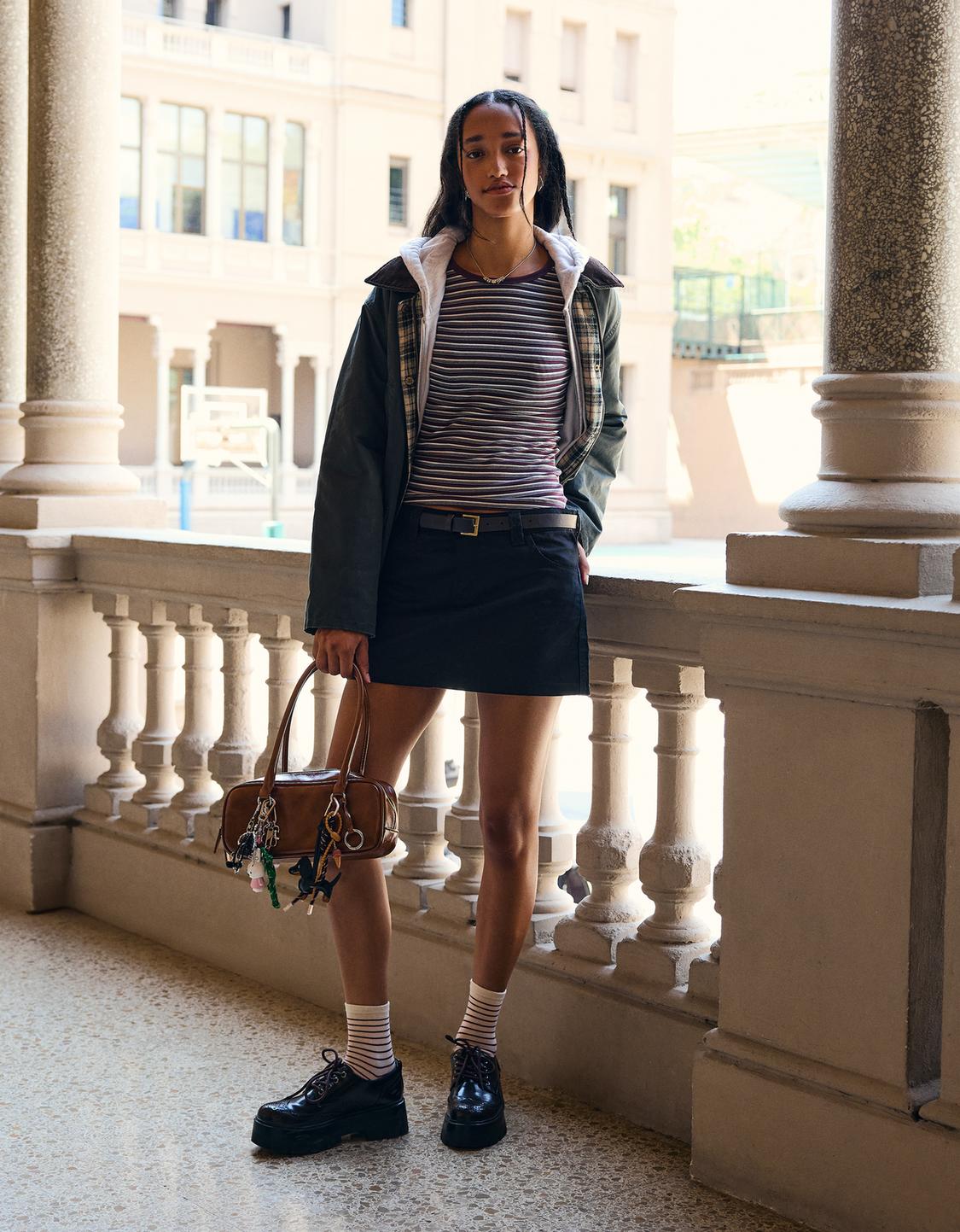Belted mini skirt