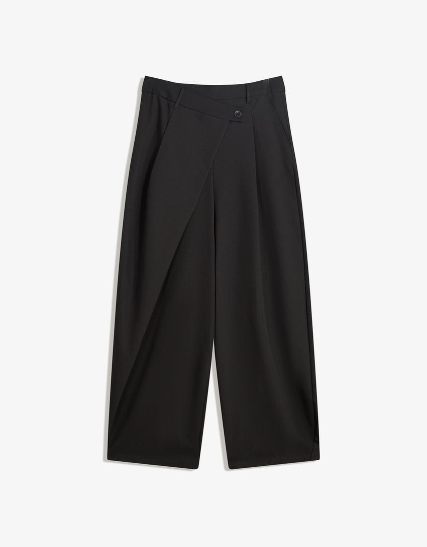 Pantalon tailoring taille croisée-Noir-3
