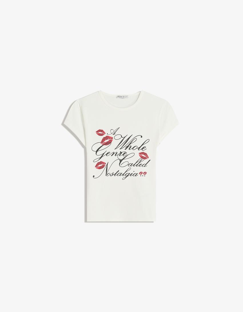 T-shirt manches courtes imprimé-Blanc cassé