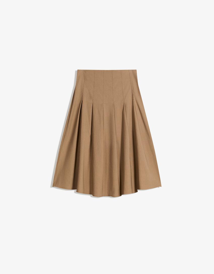 Jupe midi à plis-Taupe