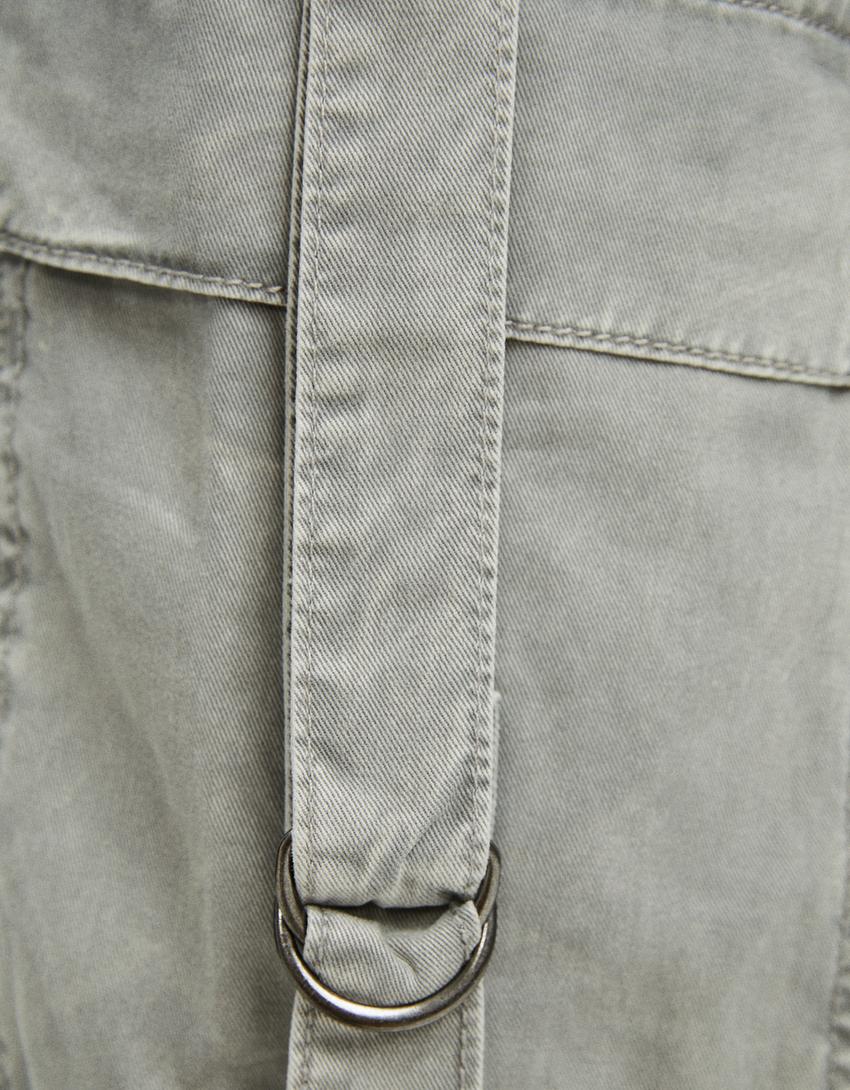 Kayışlı pamuklu kargo pantolon-Gri-5