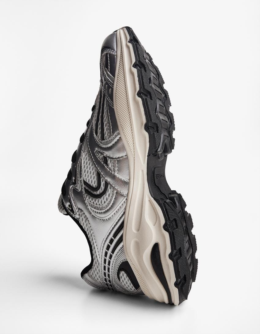 Buty sportowe z łączonych materiałów-Srebrny-1