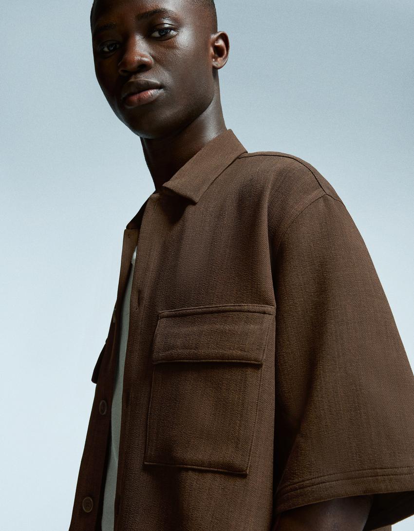 Short-sleeve tailored shirt-Brown-2