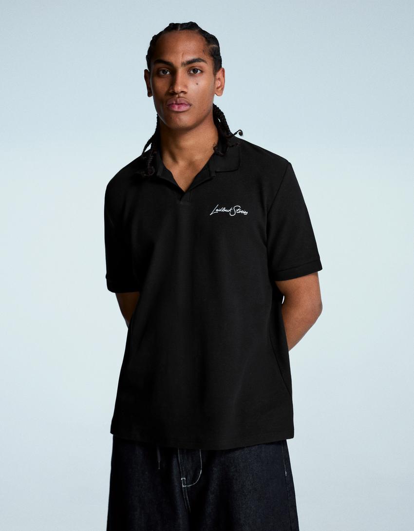 Polo manches courtes structure brodée-Noir