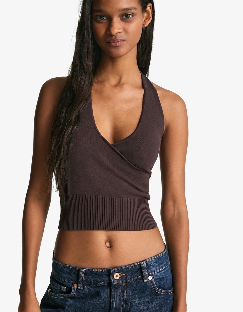 Top halter cruzado-Marrón