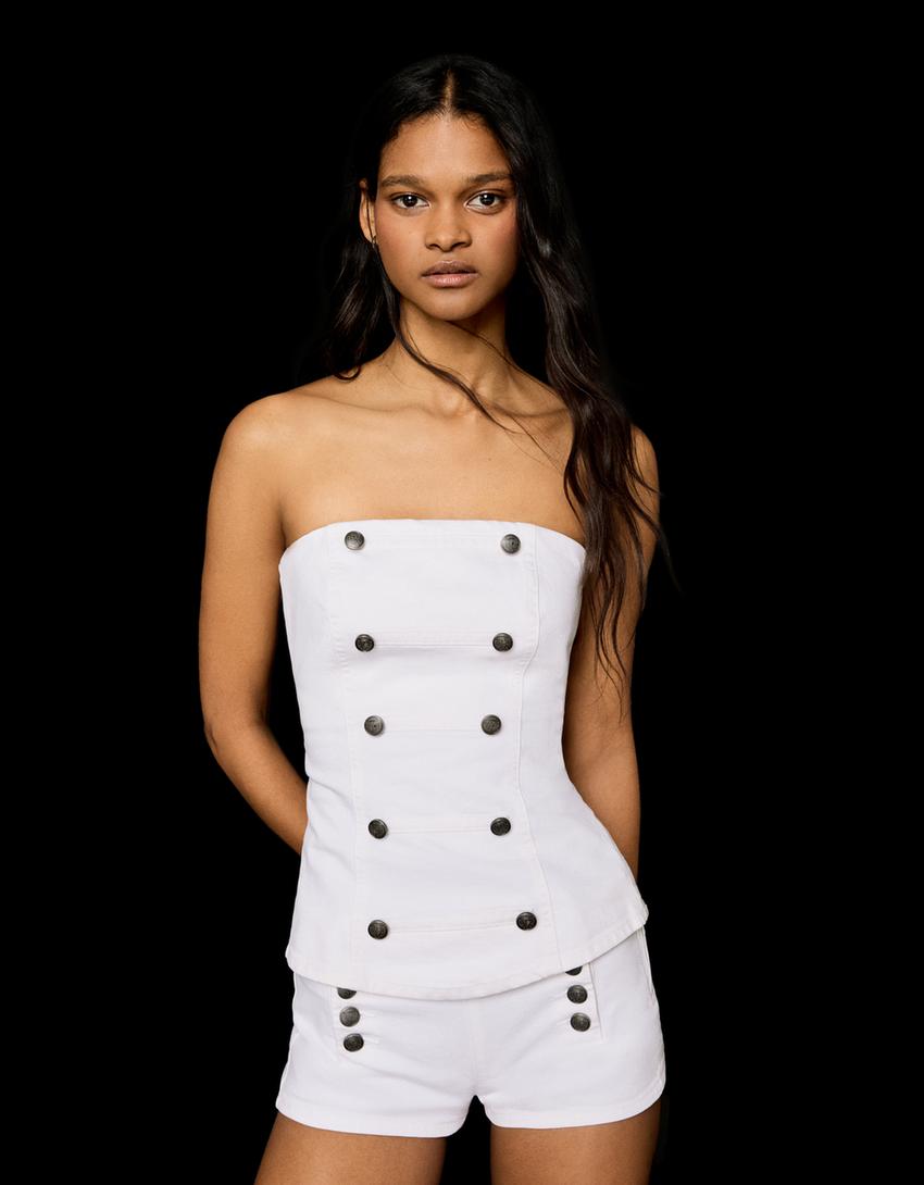 Haut bandeau boutonné-Blanc
