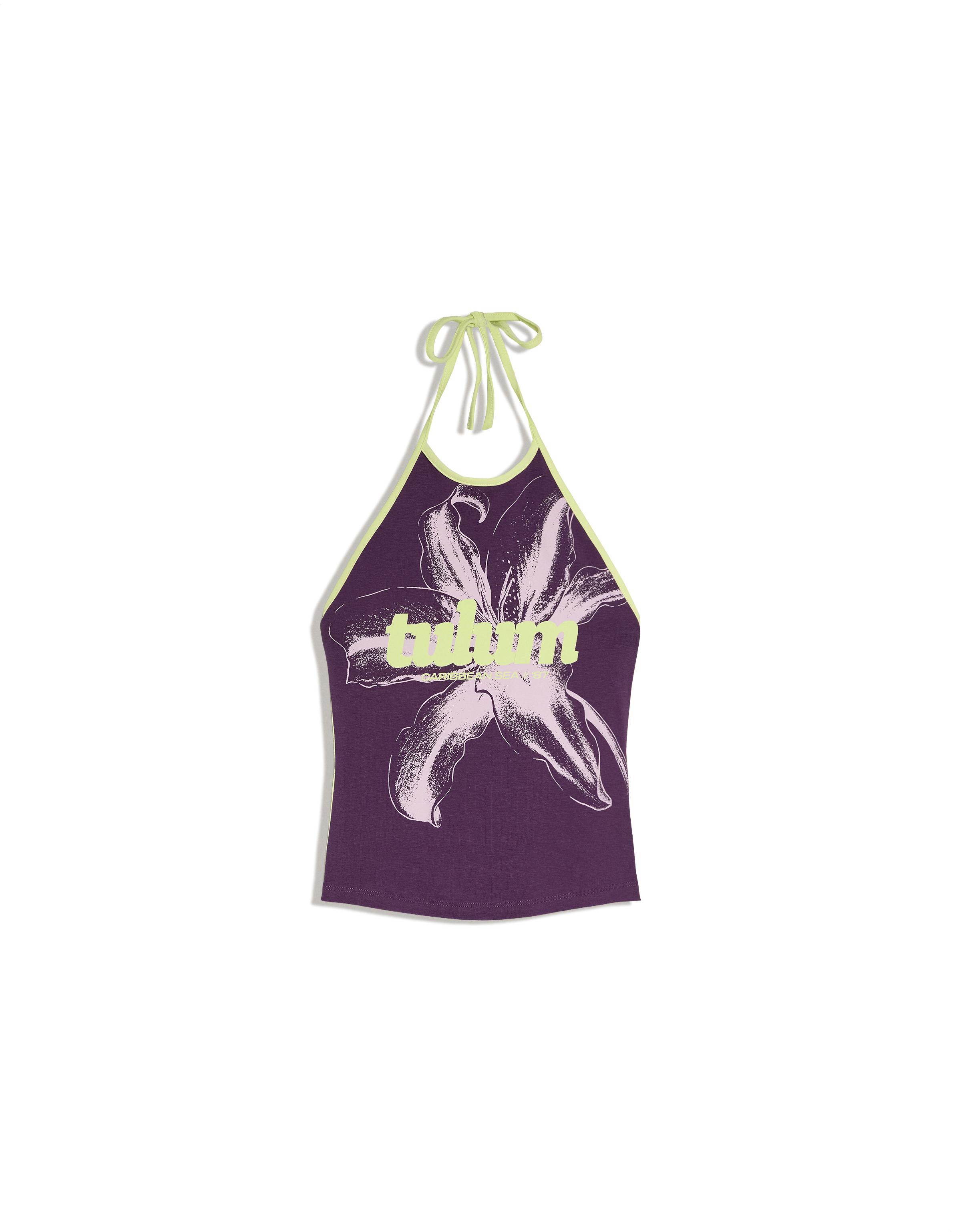 Contrast print halter top — Violet