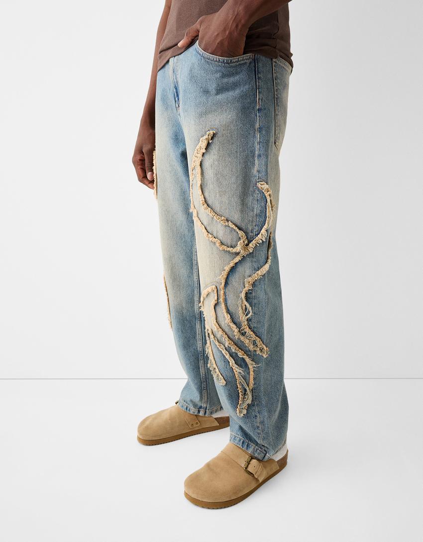 بنطال جينز واسع برقع-أزرق فاتح-3